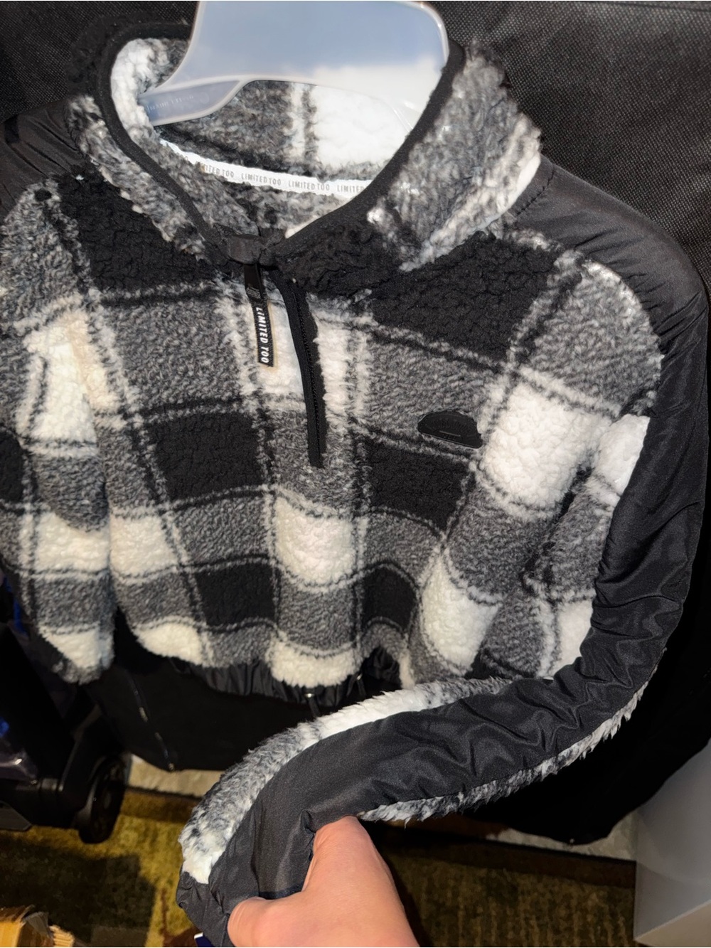 Girls’ Limited Too Black & White Plaid Sherpa Half-Zip Jacket- BRAND NEW